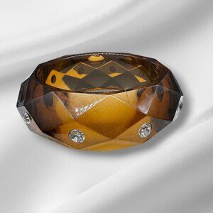 Vintage Lucite Bangle Bracelet Translucent Brown with Clear Round Stones Bling